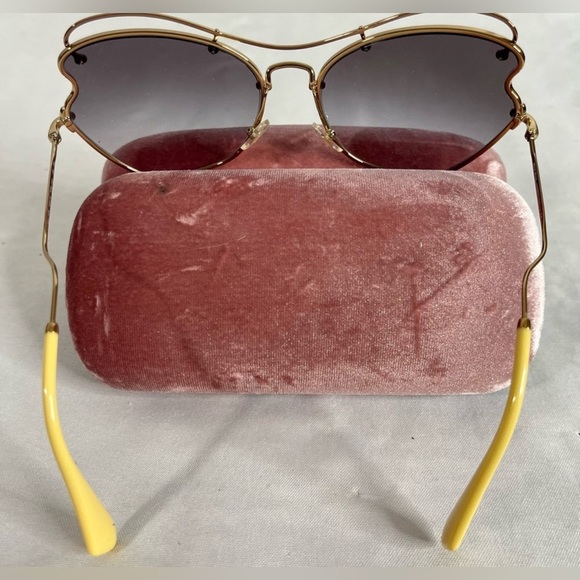 Miu Miu | womens retro pink & yellow sunglassses/aviators &‎ case (SMU56R) - Picture 5 of 7